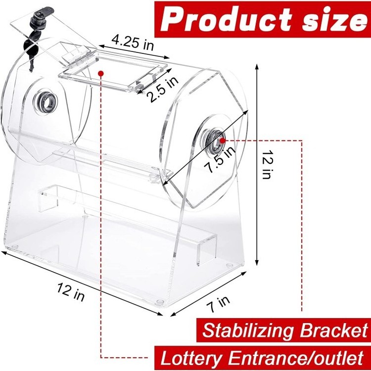 Acrylic Raffle Ticket Spinner Drum Clear Raffle Ticket Drum Transparent Raffle Ticket Box for Lottery Games Bingo