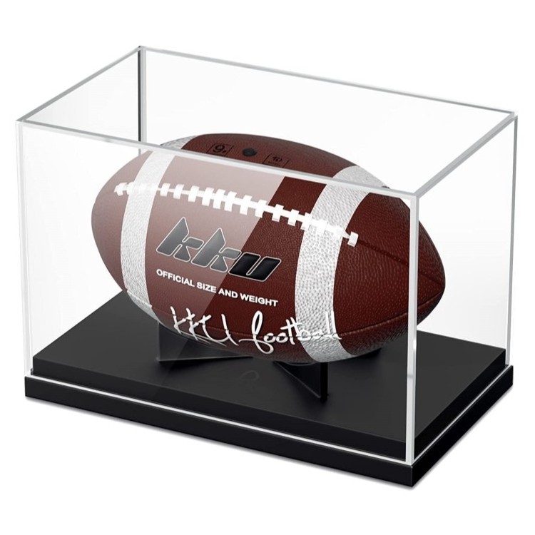 Football Display Case UV Protection Football Holder Clear Acrylic Display Case with Built-in Football Display Stand