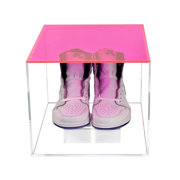 Wholesale Clear Acrylic Shoes Box for Nike Display Sneaker Shoe Box with Colored Base