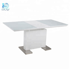 White glass mdf stainless steel base extension dining table living room table