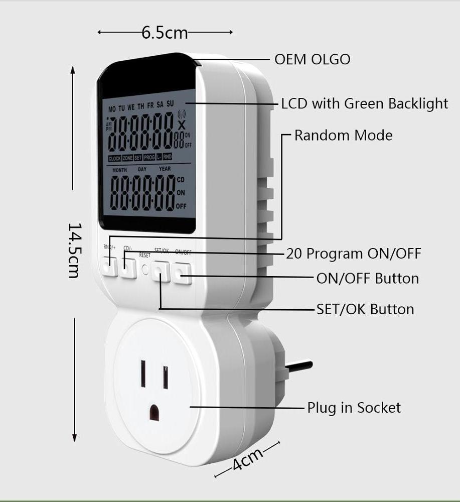 Okaylight US plug large Lcd Display countdown timer socket Digital Timer switch 20 Programmable available