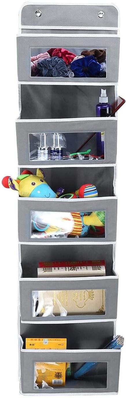 Over The Door Pocket Organizer Hanging Closet Clear Window Storage Bag with Mental Hooks Children Nursery Closet