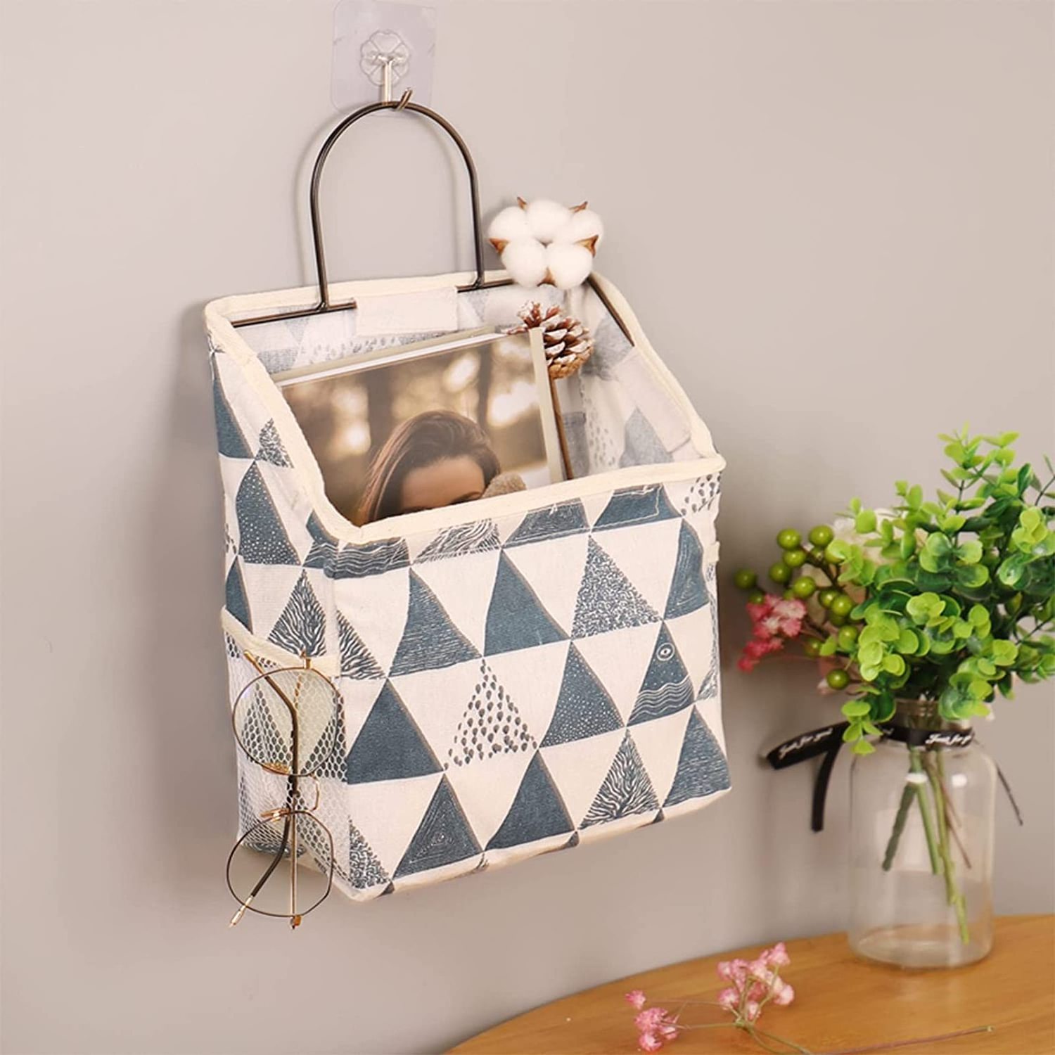 Wall Hanging Storage Bag, Waterproof Over The Door Closet Organizer with Metal Frame, Hanging Pocket Linen Cotton Pouch