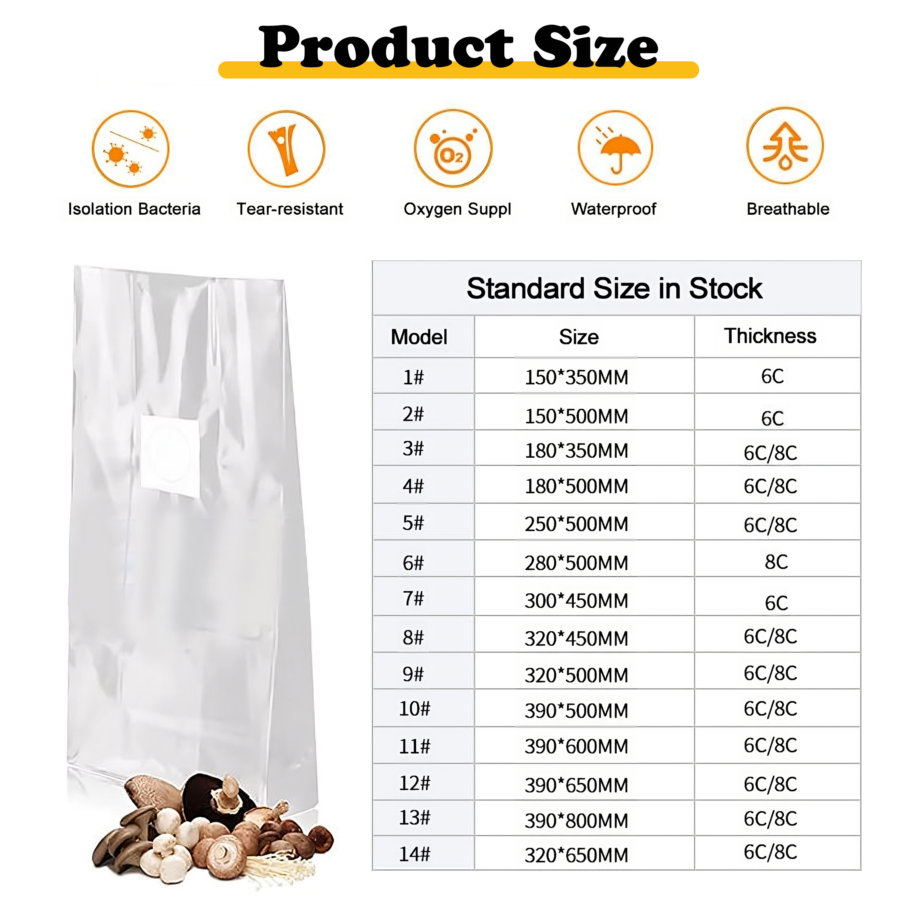 PP Polypropylene Mushroom spawn grow Bags Plastic Filter bag autoclavable Shiitake Mushroom Spawn Bags for mushroom