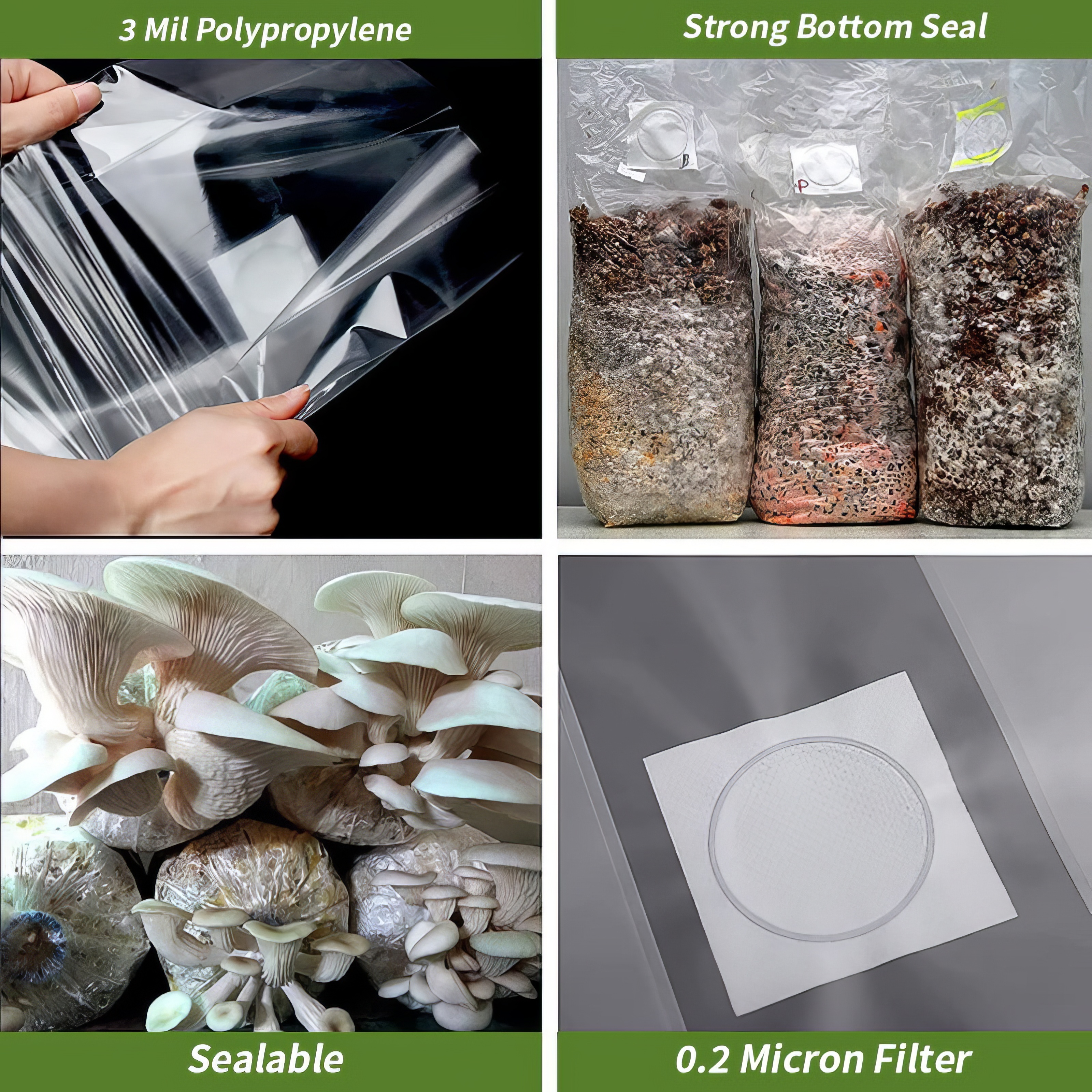 PP Polypropylene Mushroom spawn grow Bags Plastic Filter bag autoclavable Shiitake Mushroom Spawn Bags for mushroom