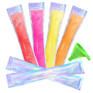 Customized Printed Logo Plastic Clear  Zipper Holographic Diy Yogurt Tubes Popsicle Ice Pop Making Mold Bag Tube For Ice Pops