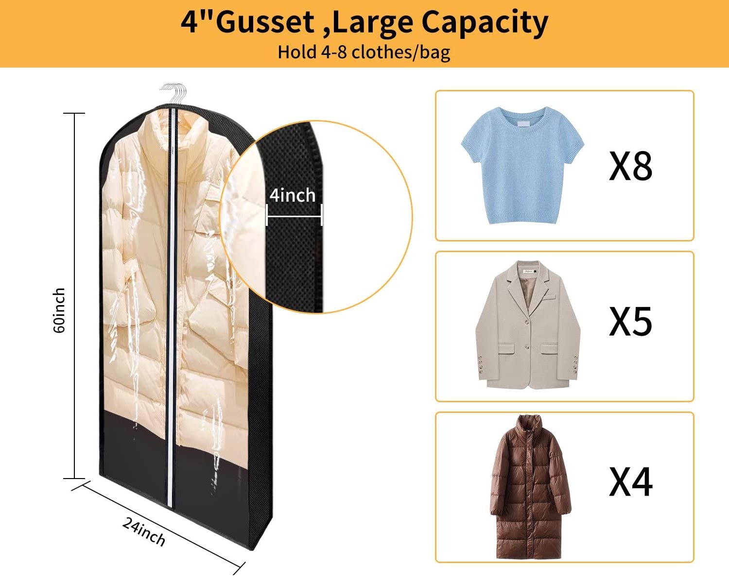 Garment Bags for Hanging Clothes EVA Dustproof Suit Bag Coat Protector Zippered Garment Covers for Closet Storage and Travel