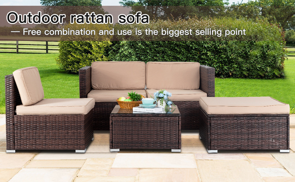 Best seller 5 pieces Modular Outdoor conversational Furniture Set Wicker Sectional Sofas Patio Rattan