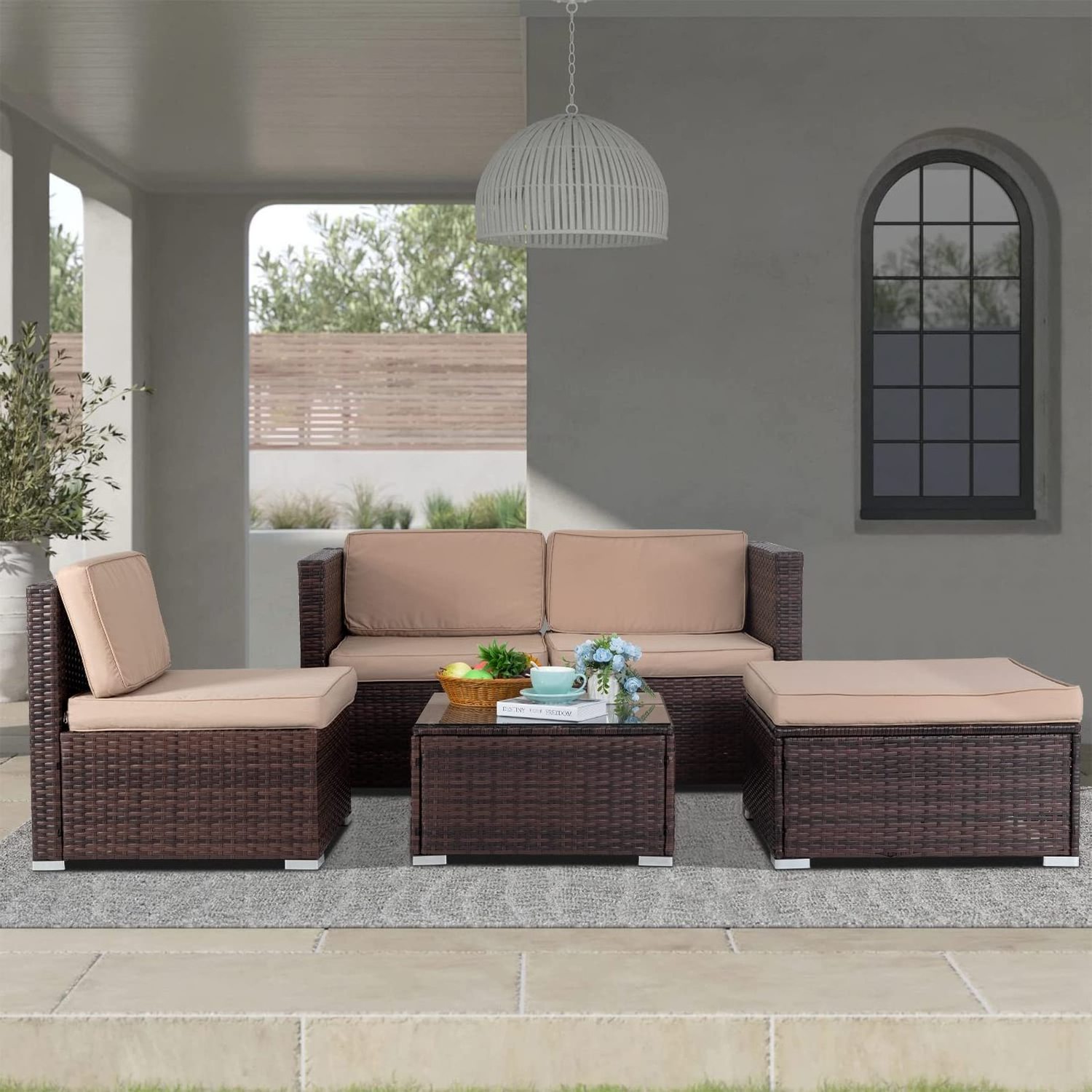 Best seller 5 pieces Modular Outdoor conversational Furniture Set Wicker Sectional Sofas Patio Rattan