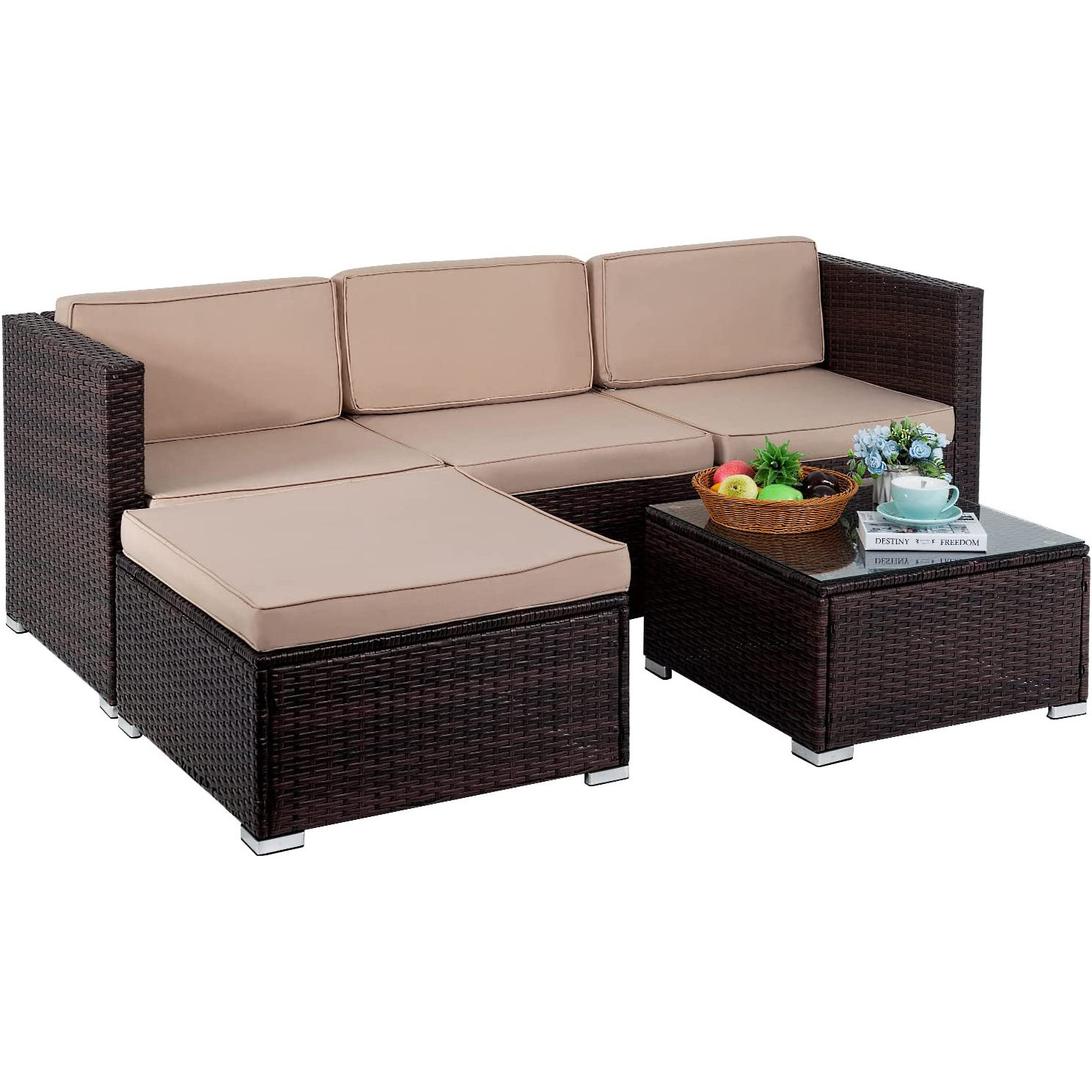 Best seller 5 pieces Modular Outdoor conversational Furniture Set Wicker Sectional Sofas Patio Rattan