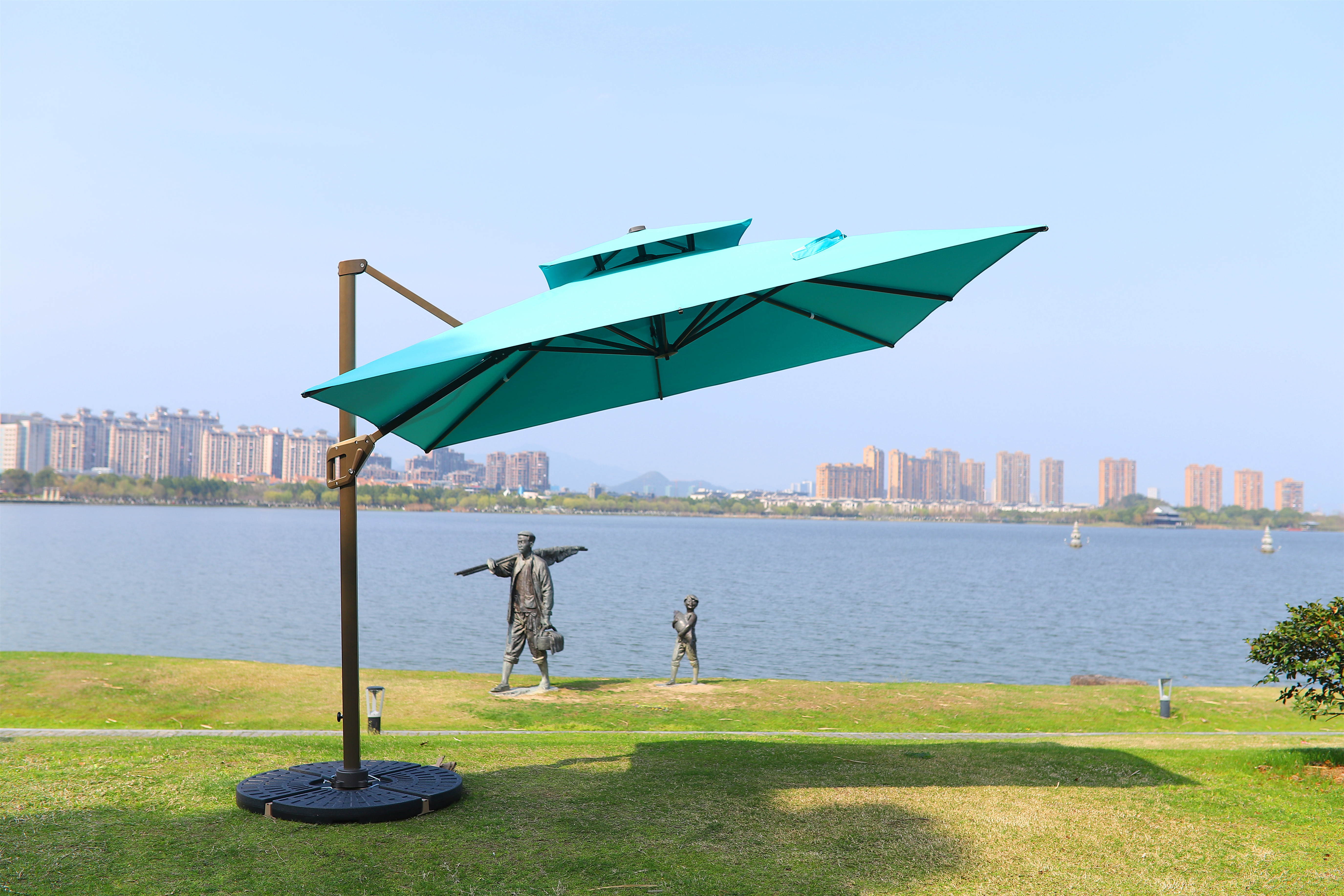 Outdoor Aluminum Roma Sun Umbrella 3*3M Parasol Hanging Waterproof Double Layer Cantilever Patio Modern Garden Restaurant 8 Pcs