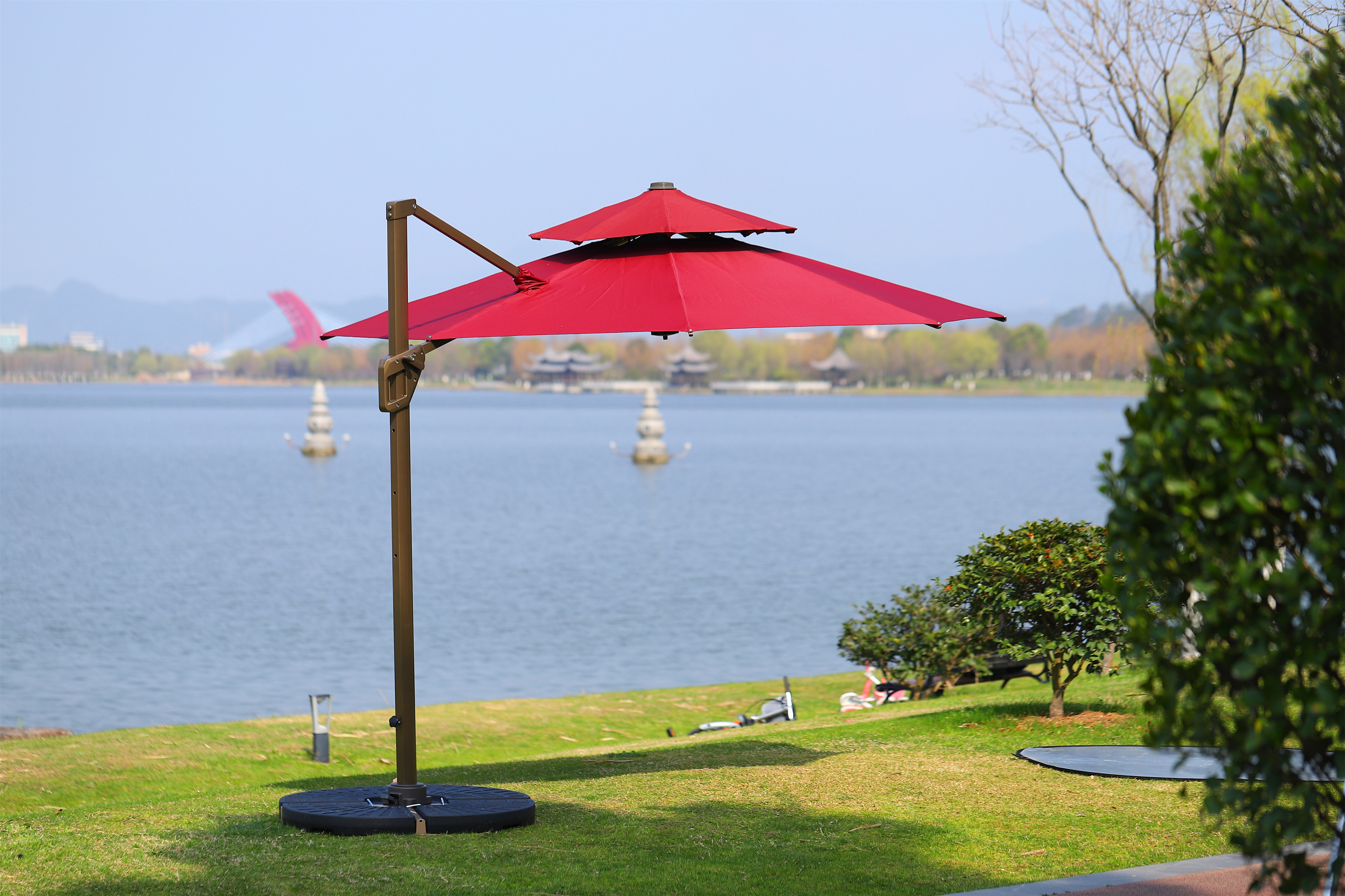 Outdoor Aluminum Roma Sun Umbrella 3*3M Parasol Hanging Waterproof Double Layer Cantilever Patio Modern Garden Restaurant 8 Pcs