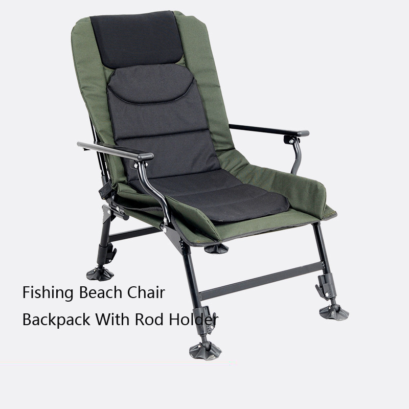 Outdoor Garden Feeder Aluminum Carp Folding Portable Leisure Breathable Fishing Beach Chair of Backpack with Rod Holder Metal