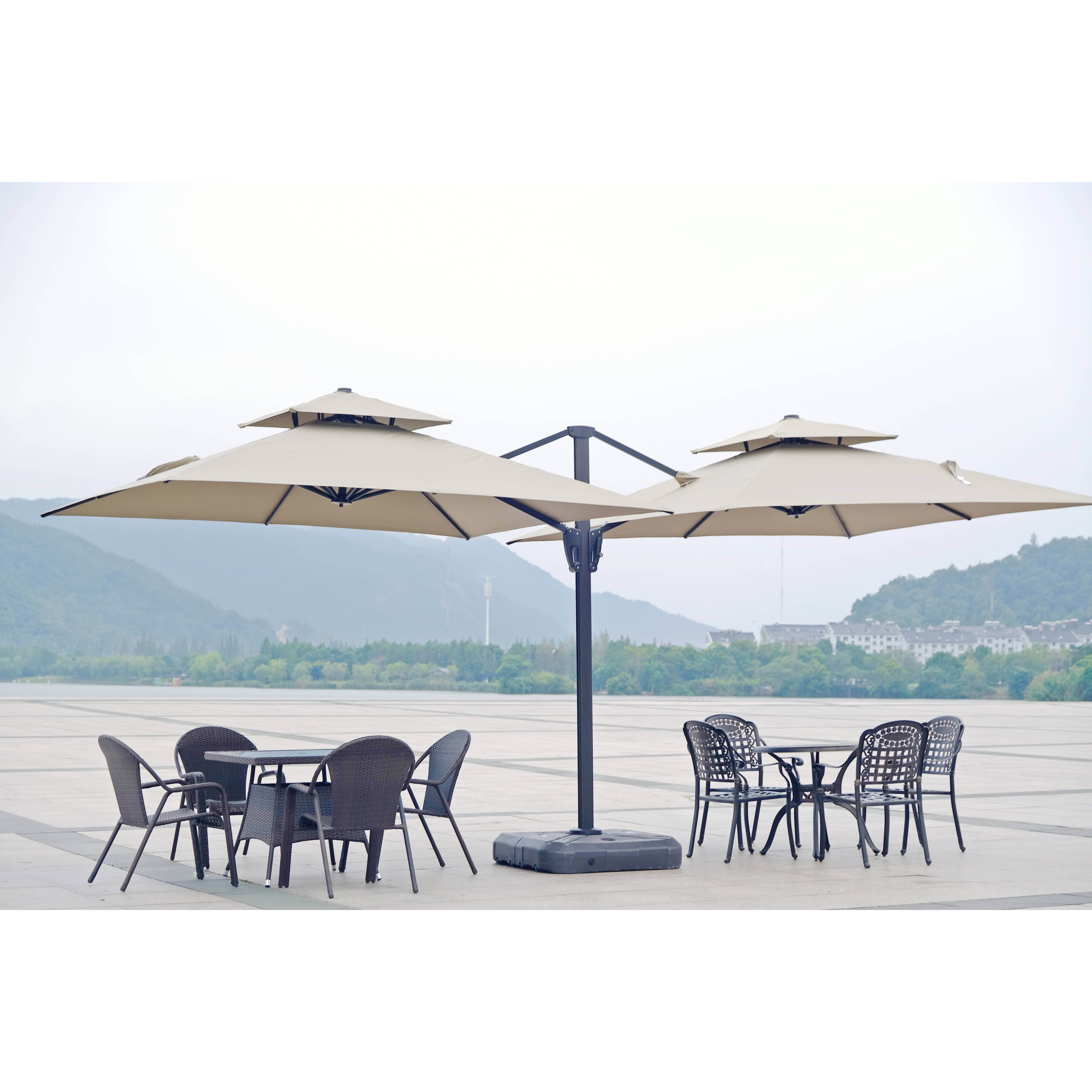 Outdoor Solar LED lights sunshade Garden Patio Parasol Double Sided waterproof  Twin Large  Umbrella With Crank