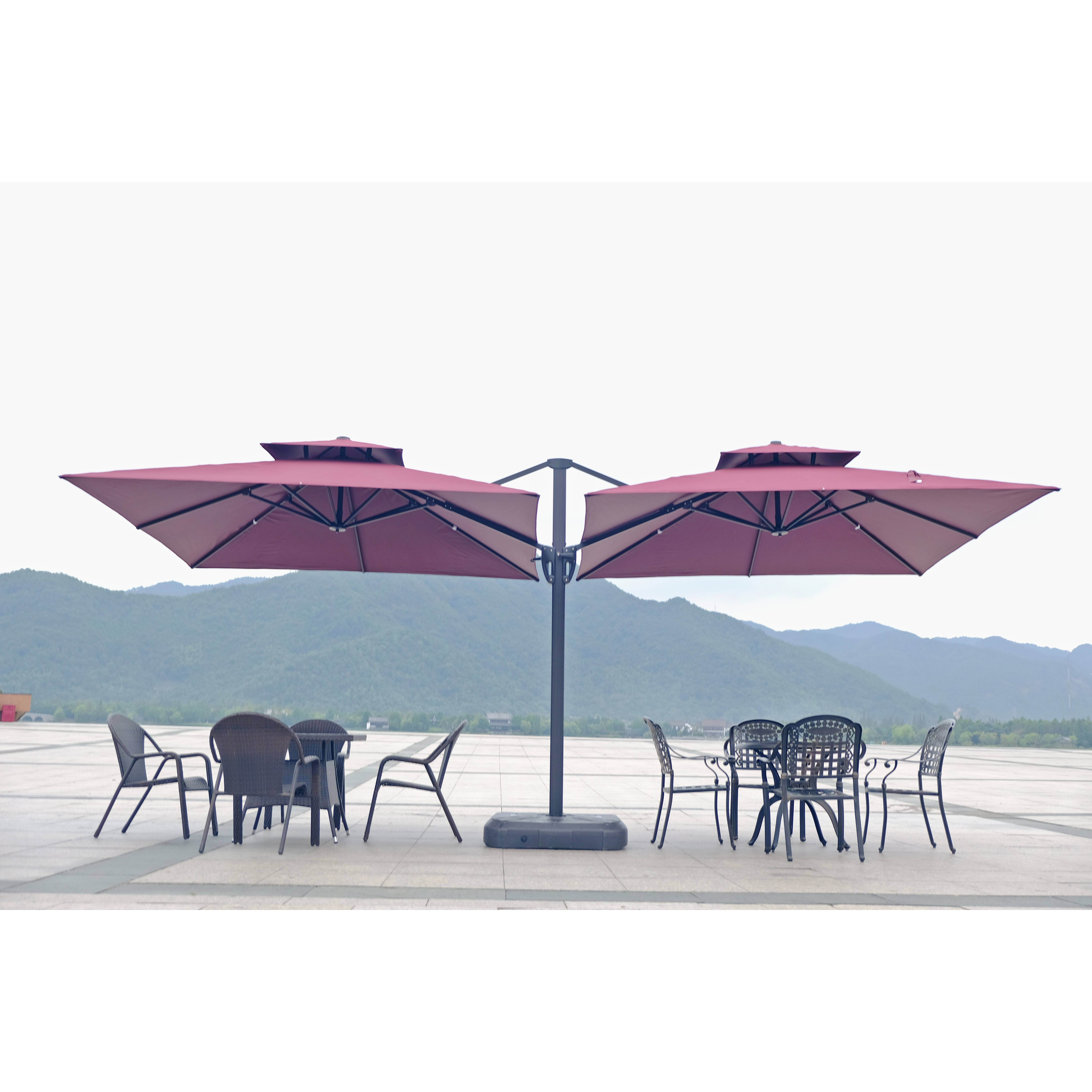 Outdoor Solar LED lights sunshade Garden Patio Parasol Double Sided waterproof  Twin Large  Umbrella With Crank