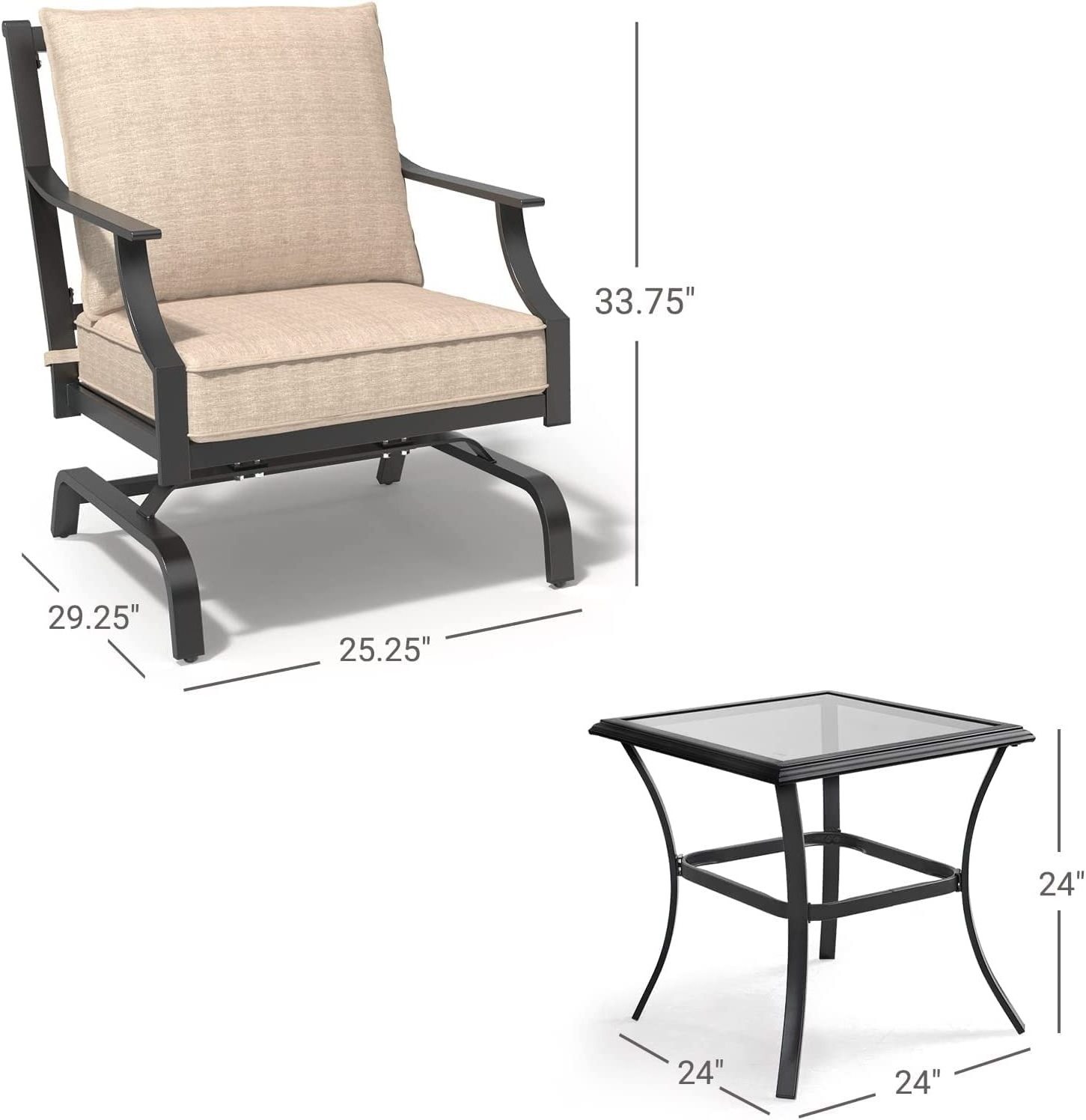 Grand Patio Dining Chairs Set of 4 Side Table Outdoor Chairs and Glass with Coffee Table 4 Pieces Metal Steel Outdoor Furniture