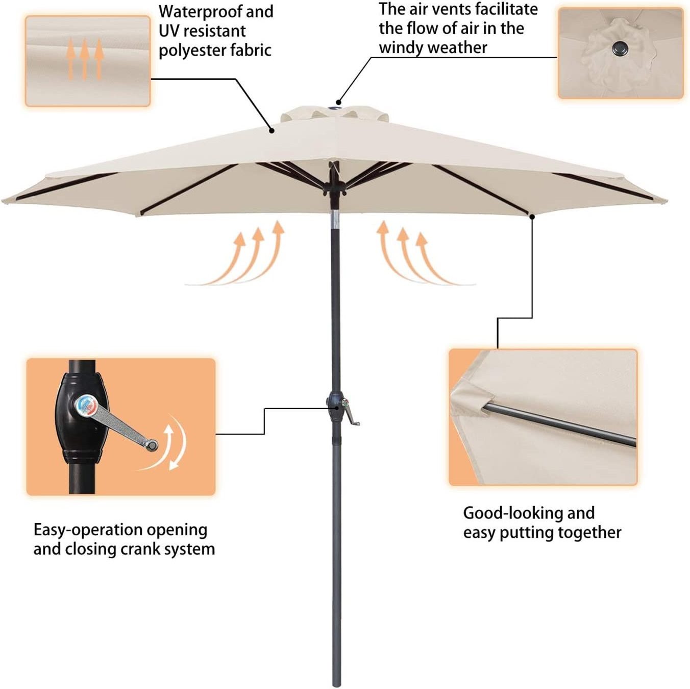 Commercial Grade Promotional Merchandising Shade High Wind 9 10ft Feet 4 Foot Big Fish Pool African Outdoor Market Umbrella 1 Pc