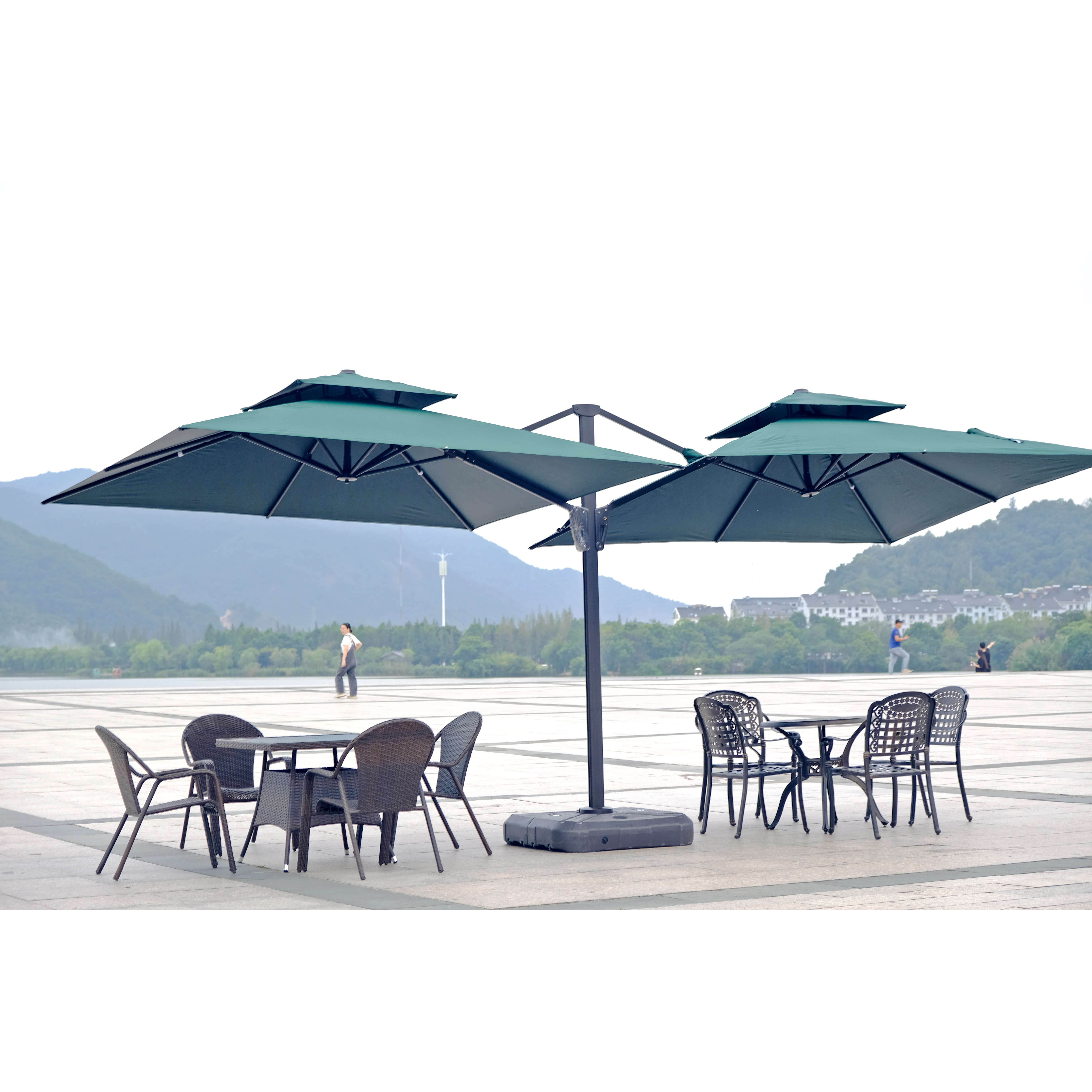 Outdoor Solar LED lights sunshade Garden Patio Parasol Double Sided waterproof  Twin Large  Umbrella With Crank