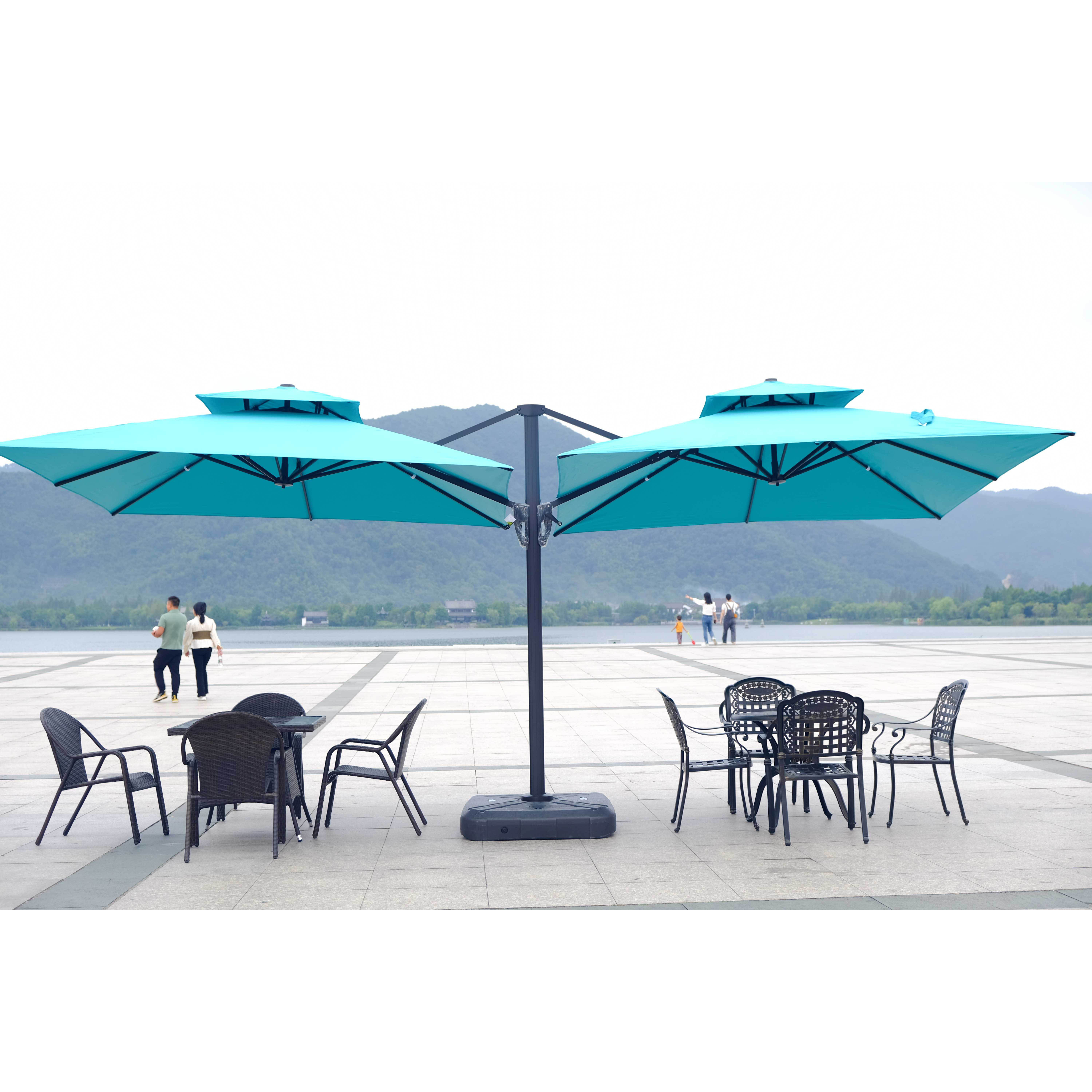 Outdoor Solar LED lights sunshade Garden Patio Parasol Double Sided waterproof  Twin Large  Umbrella With Crank