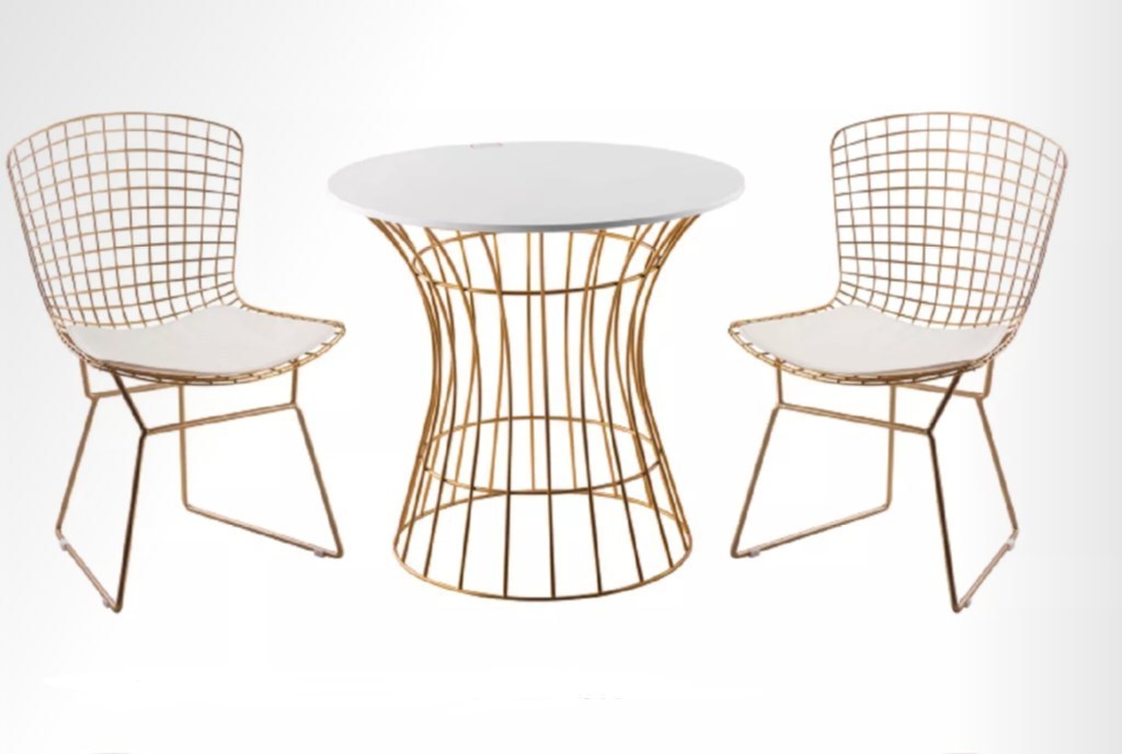 Luxury Fashion Modern outdoor Stackable Cafe Black Rose Gold dining Metal Wire Chair with cushion