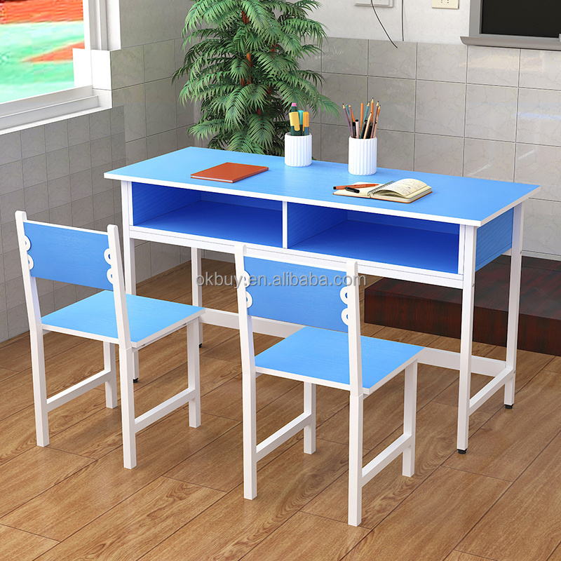 new design school furniture school Two Seats wooden bench table classroom desk and chair set for primary middle high school