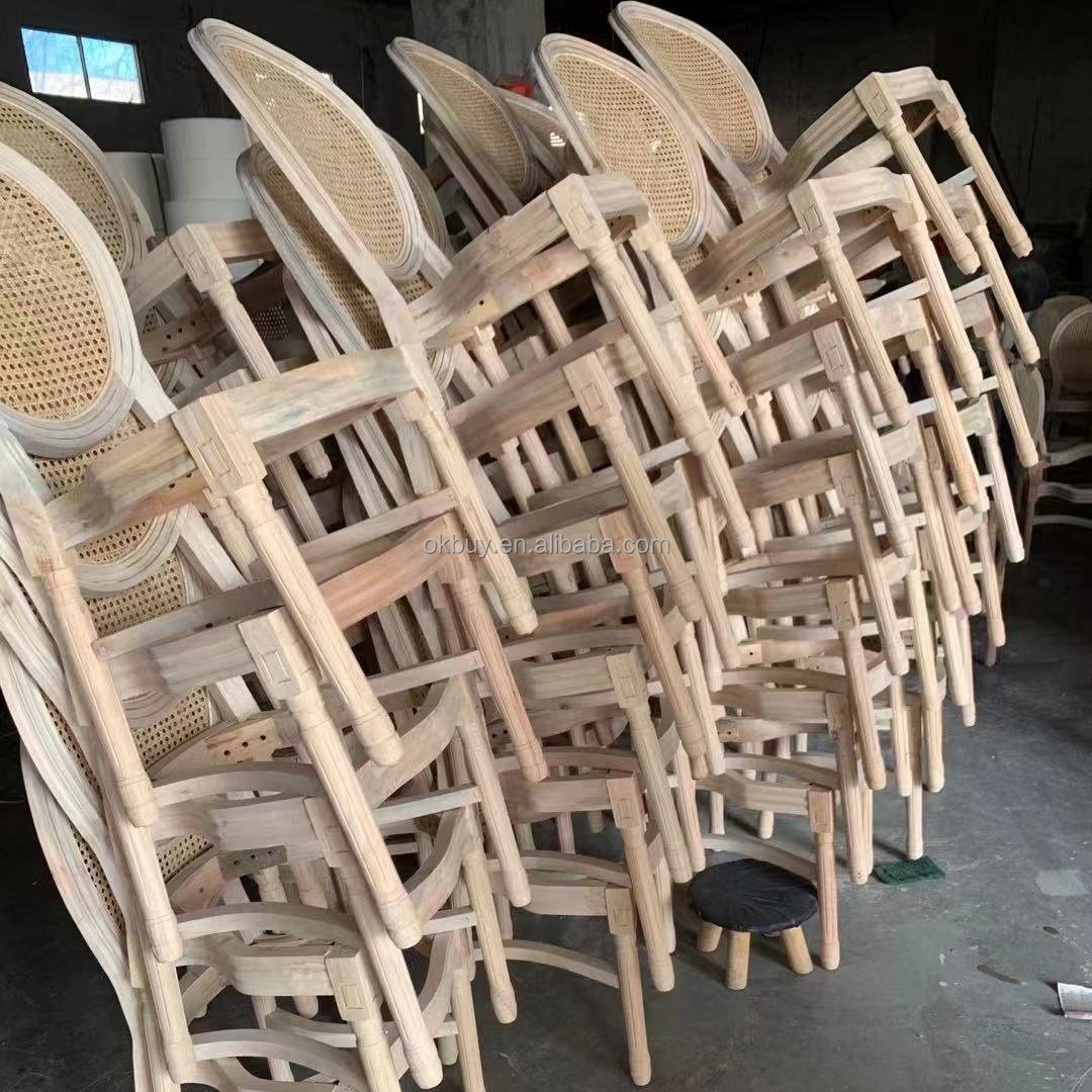 Hot sales luxury stackable banquet wooden party chair modern stacking wedding event dining chairs with high round rattan back