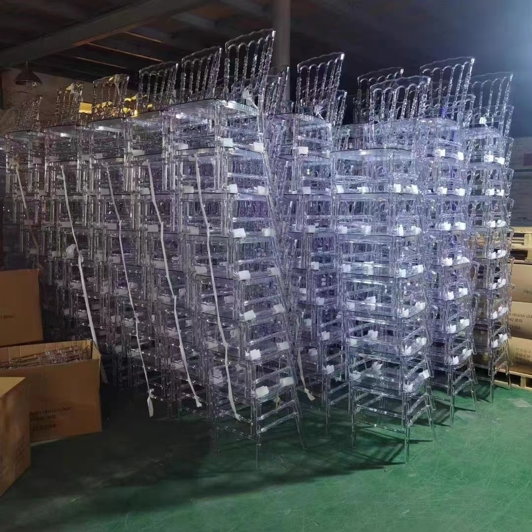 acrylic plastic clear resin pc rental event party wedding stacking stackable chiavari chair for sale transparent crystal chair