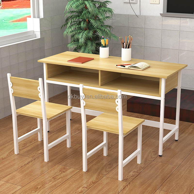 new design school furniture school Two Seats wooden bench table classroom desk and chair set for primary middle high school