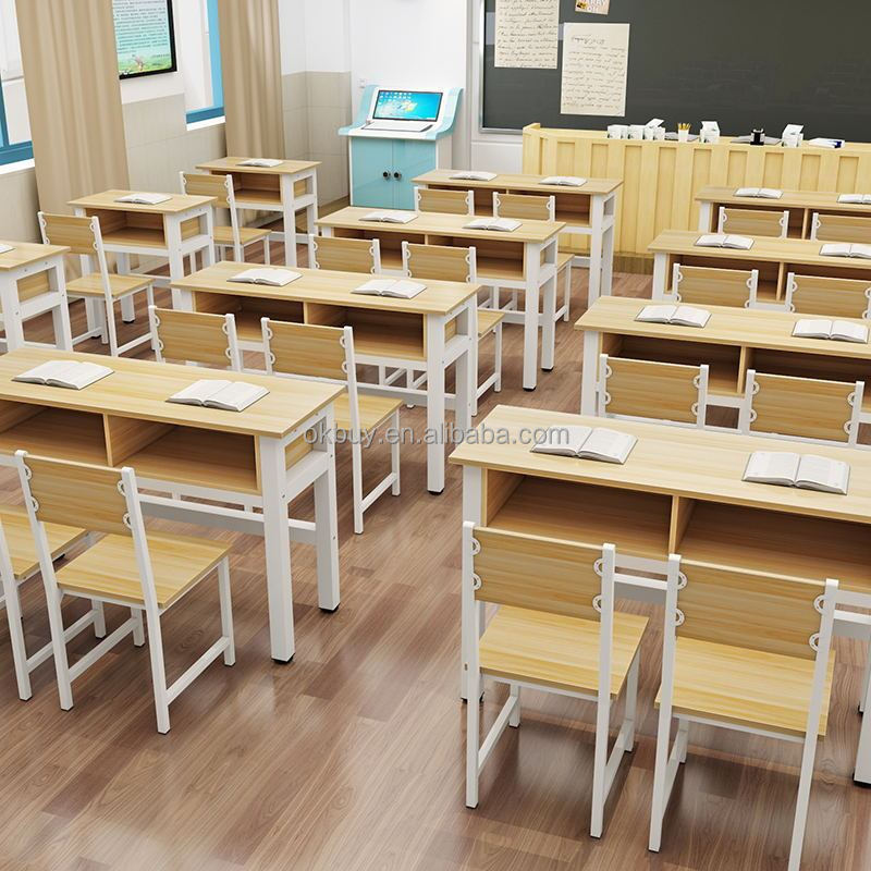 new design school furniture school Two Seats wooden bench table classroom desk and chair set for primary middle high school