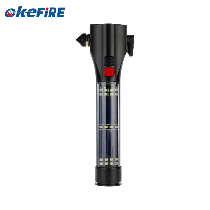 OkeFire Multi-Function Safety Hammer Flashlight With Alarm Siren LED High Lumens Rechargeable Powered Emergency Rescue Tool