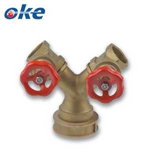 Okefire 2 Way Fire Hydrant Valve Brass Water Distributor Divider Valve With 2 Steel Handwheels