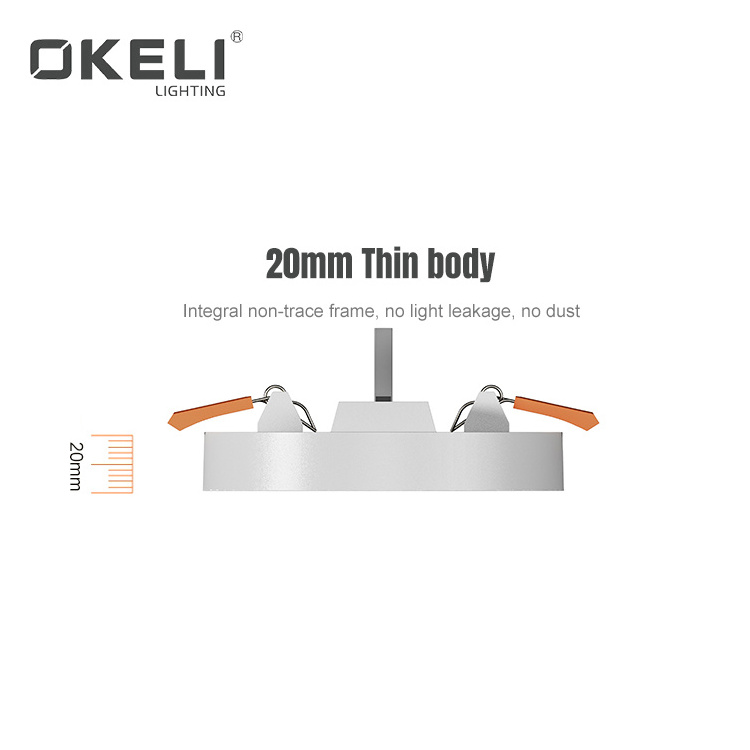 OKELI Simple Design Frameless Round Led Lights CCT Three In One Changeable Led Slim Panel Light For bedroom laundry closetroom