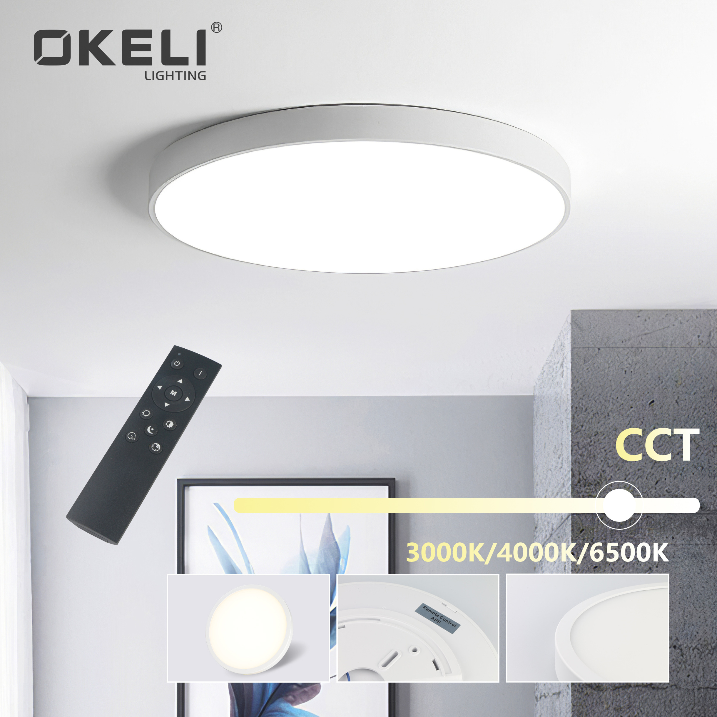 OKELI Led Flush Mount Ceiling Light Fixtures 24W 28W 38W 48W Acrylic Modern Led Ceiling Light For Home