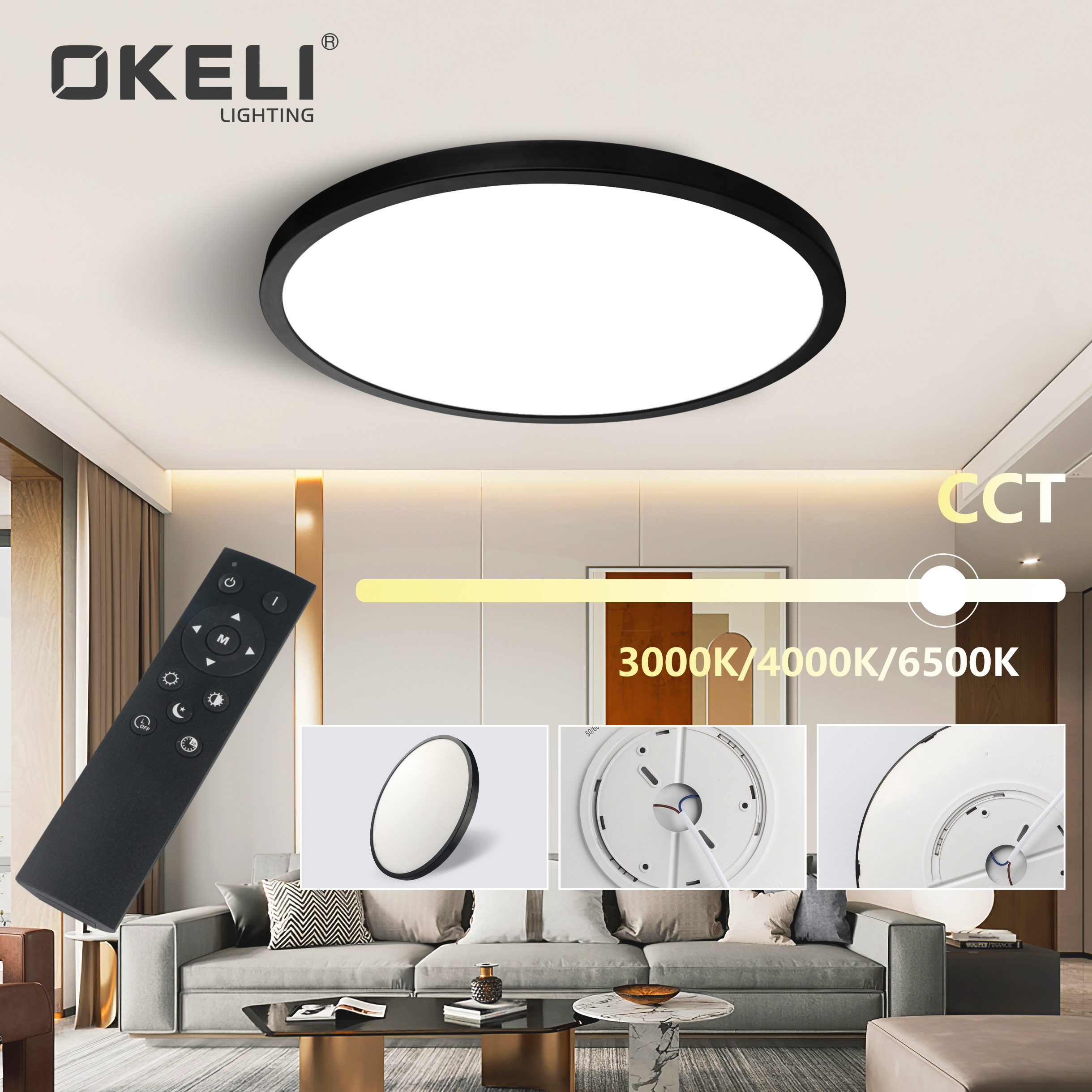 OKELI Ultra Thin Home Office Indoor Lighting Round Shape Surface Mounted Modern Lamp Led Ceiling Light