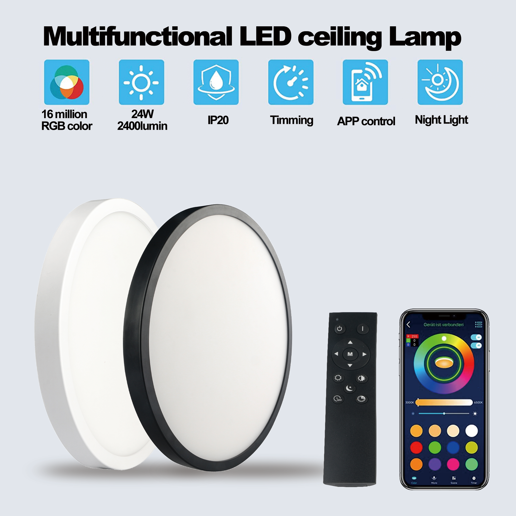 OKELI remote control ultra thin 24W 28W 38W 48W dimmable flush mount led ceiling light