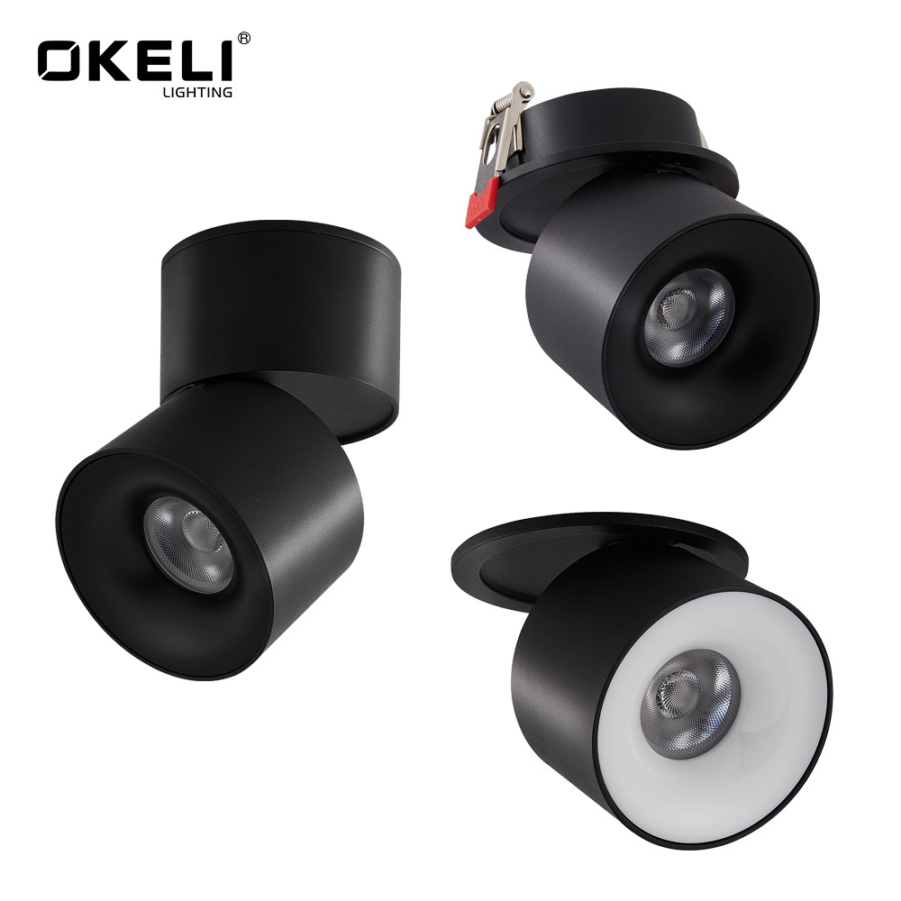 OKELI Anti Glare Adjustable Surface Recessed Mounted 360 Degree Rotate Aluminum 12W Led Spot Lights