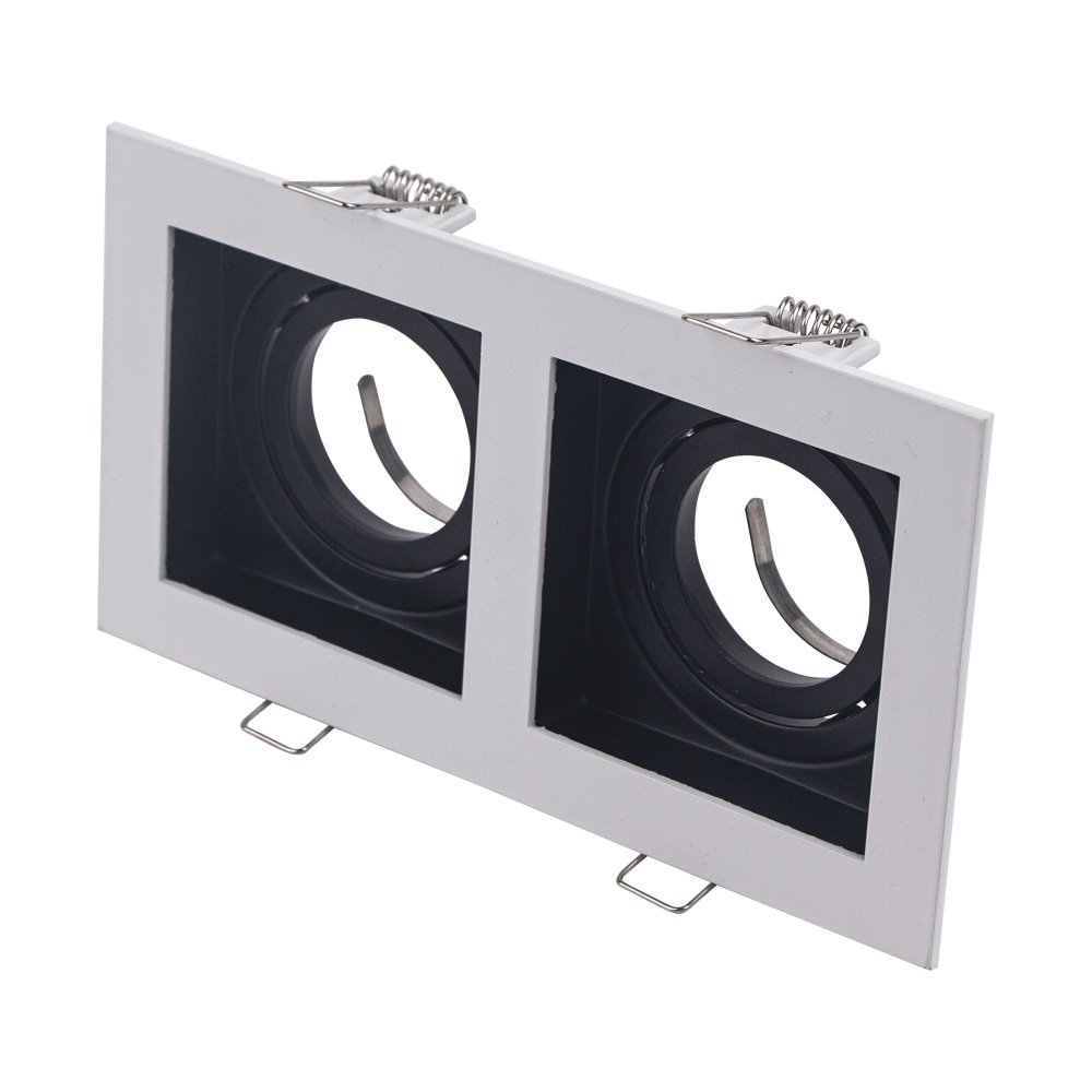 OKELI Adjustable Double Head Aluminum Gu10 Fixture Mr16 Frame Black White Recessed Down Light Housing