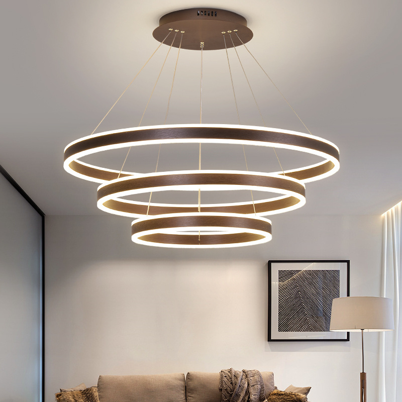 Simple Hanging Living Room Decorative Ceiling Pendant Lights Circle Rings Gold Luxury Modern Led Chandelier