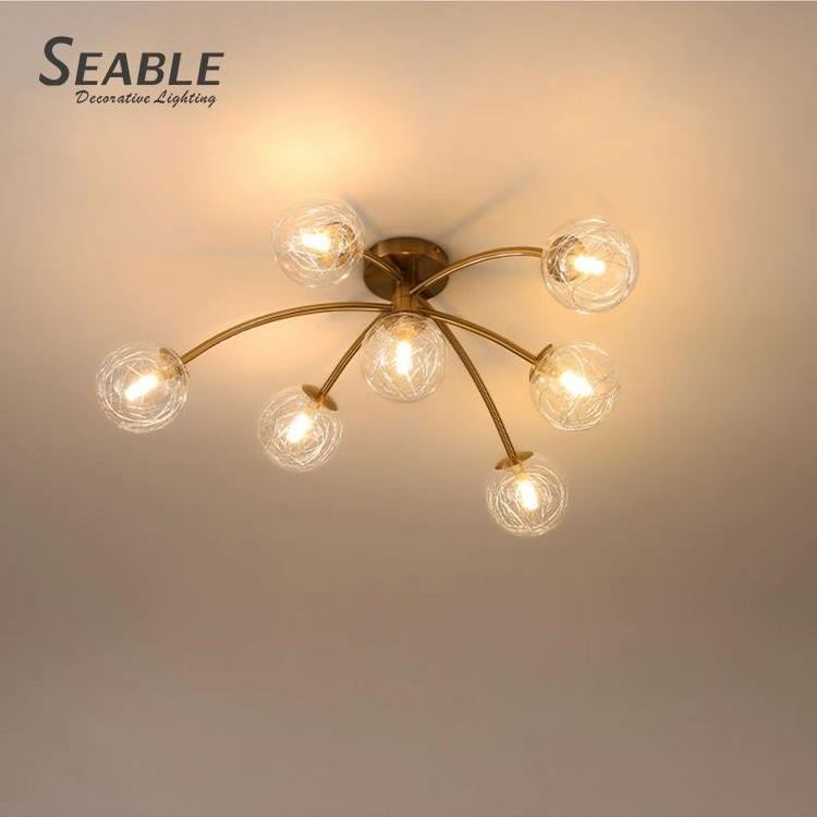 Vintage brass glass ball fixture fancy dome house children bedroom led ceiling light