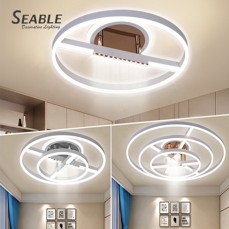 Three Color Ce Modern European Style Led Dimmable Ceiling Light Fixture With Remote Control For Home