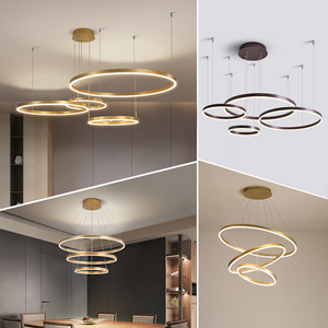 Simple Hanging Living Room Decorative Ceiling Pendant Lights Circle Rings Gold Luxury Modern Led Chandelier