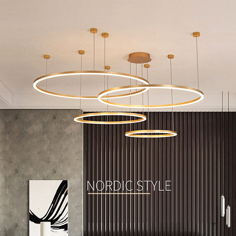 Simple Hanging Living Room Decorative Ceiling Pendant Lights Circle Rings Gold Luxury Modern Led Chandelier