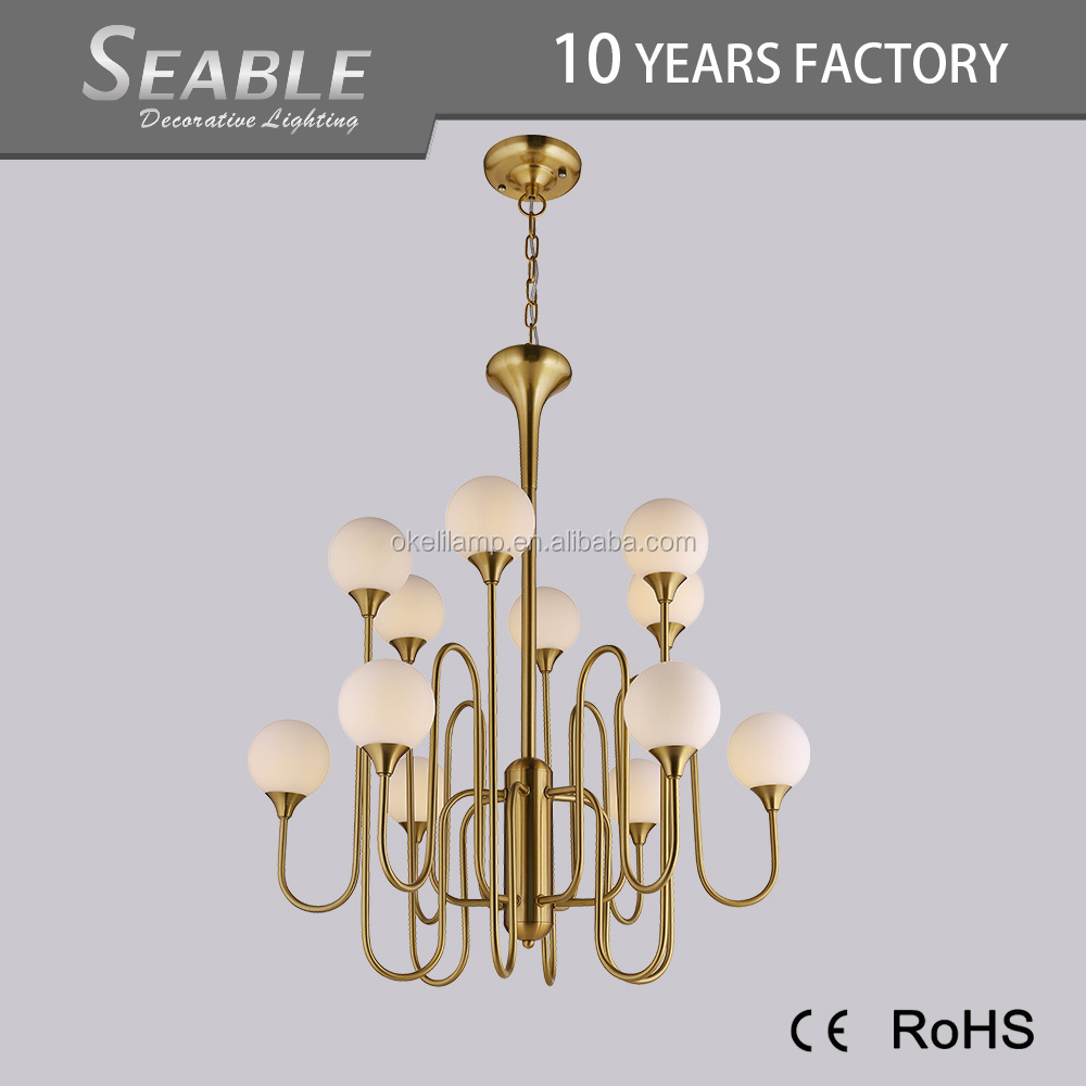 G4 light source bronze fixture milk white glass ball modern chandelier