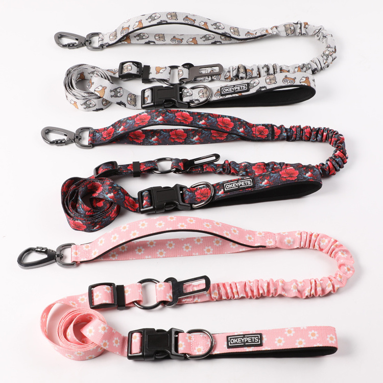 Padded Double Handle Dog Leashes with Car Seat Belt for Training Customize Heavy Duty Strong Retractable Dog Lead Leash Harness