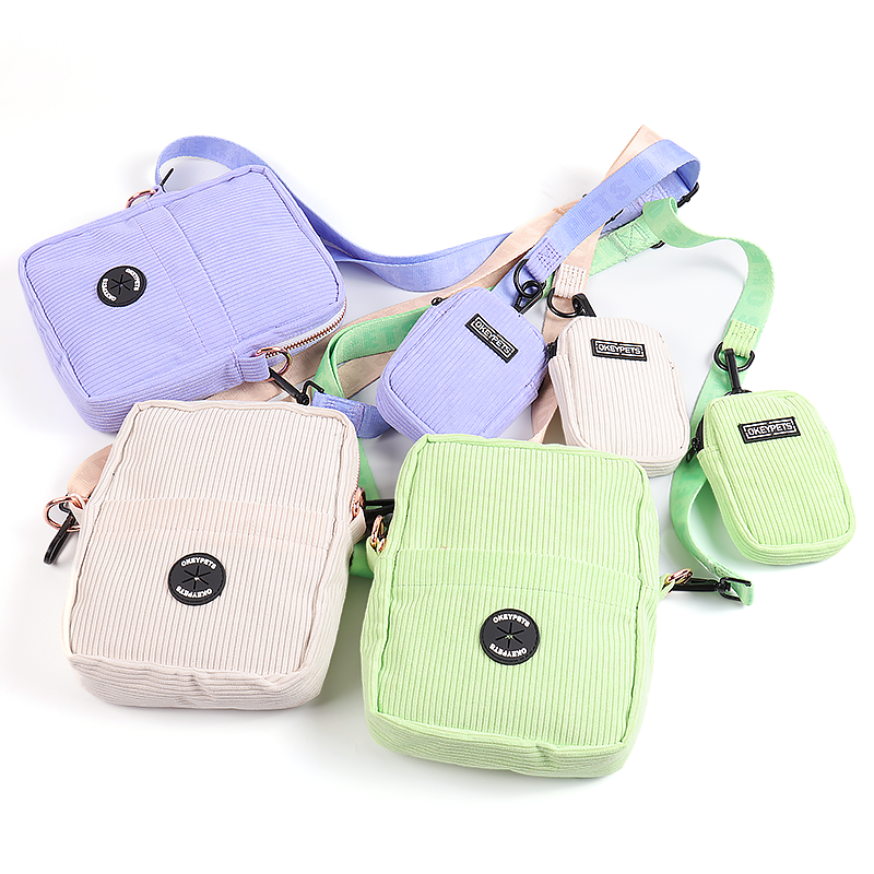 Crossbody Dog Treat Pouch Bag Walking Shoulder Bag Dispenser Carrier Travel Portable Corduroy Dog Walking Poop Bag