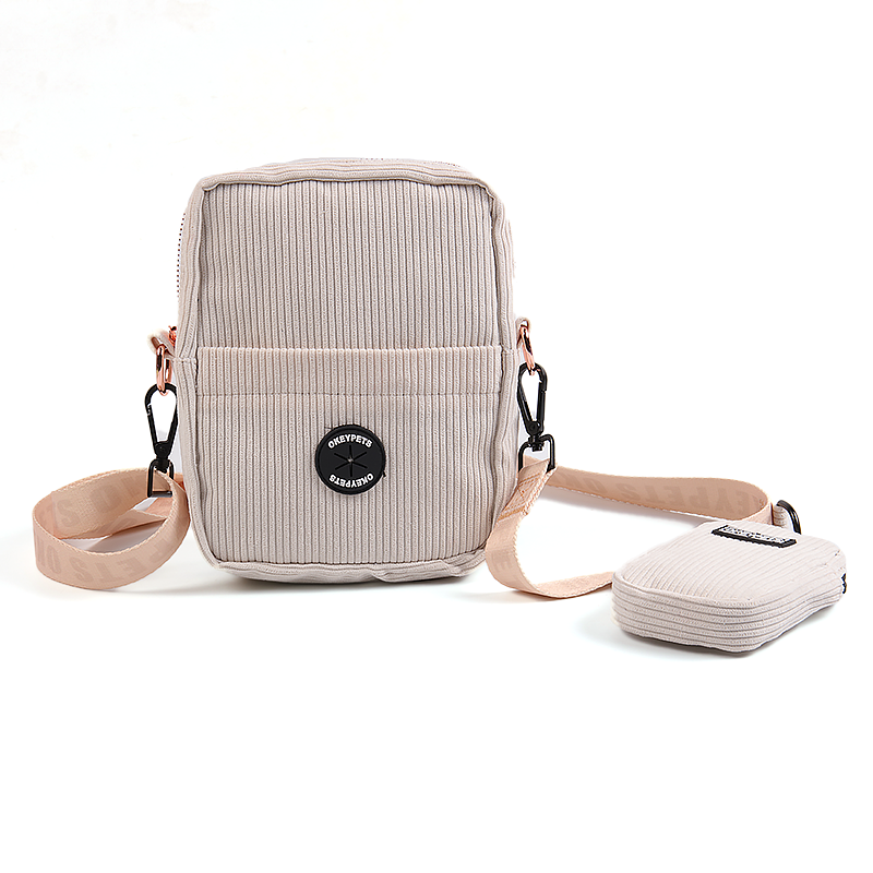 Custom Logo And Adjust Corduroy Dog Treat Walking Bag Crossbody Custom Strap Luxury Pet Dog Walk Bag