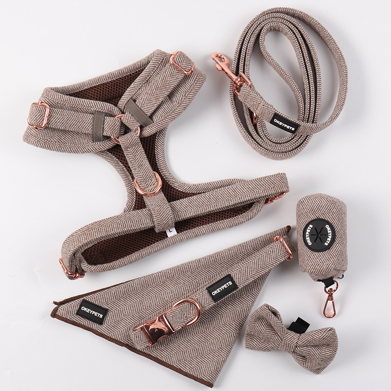 2023 Dog Harness Manufactures Cotton Tweed Design Private Label Luxury Twill Dog Collar Leash and Harness Set