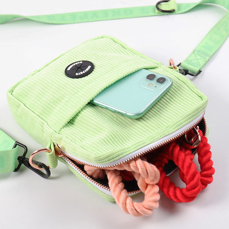 Crossbody Dog Treat Pouch Bag Walking Shoulder Bag Dispenser Carrier Travel Portable Corduroy Dog Walking Poop Bag