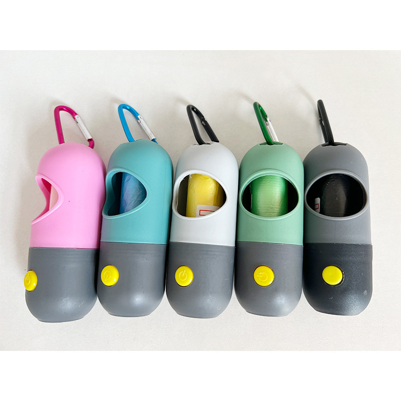 Eco Plastic Pet Waste Dispenser Bag Carrier For Leash Multi functional Dog Poop Bag Holder With LED Flashlight