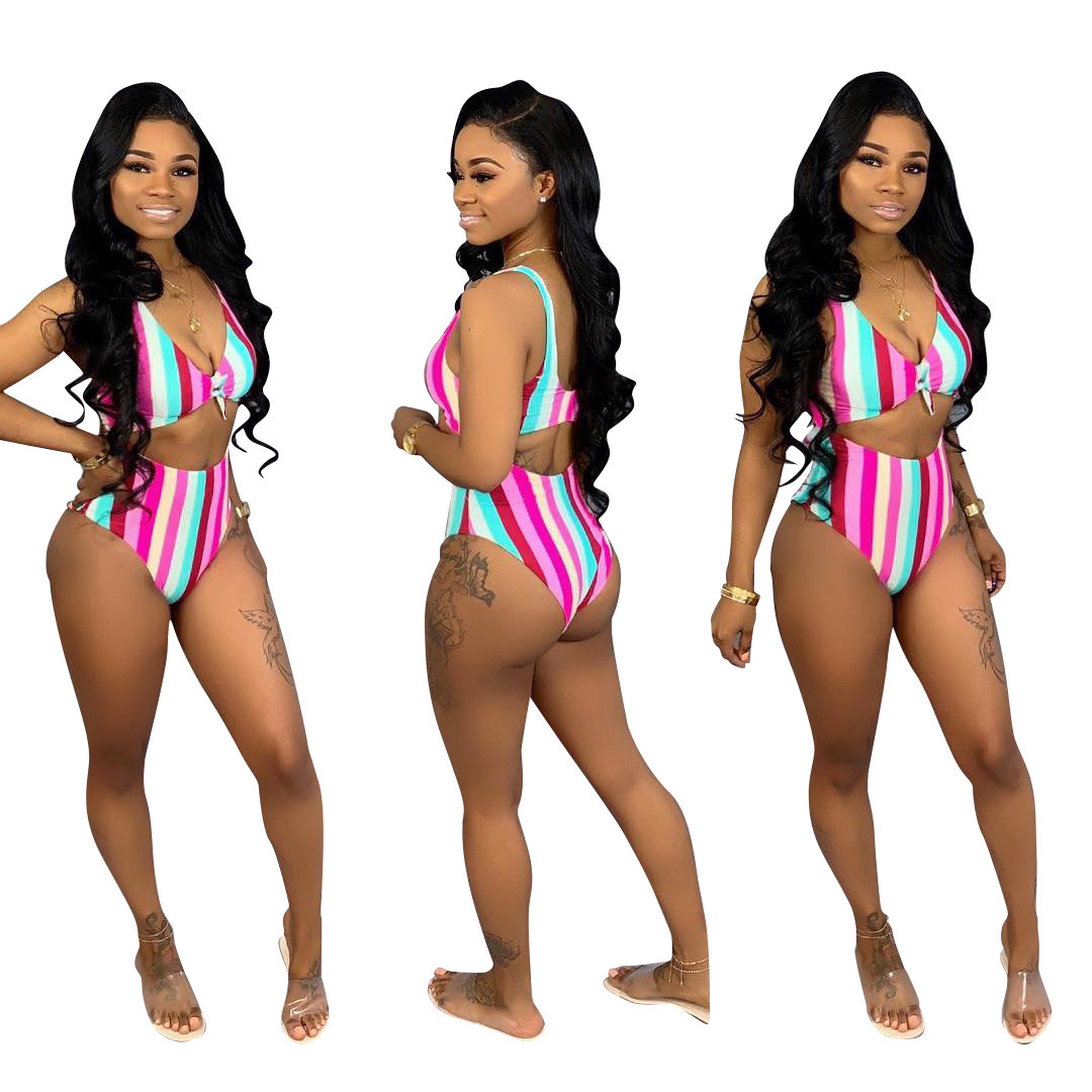 New Style Bikini Sexy color printed With Gradually Changing Color Stripes two-piece swimsuit Custom Swimwear